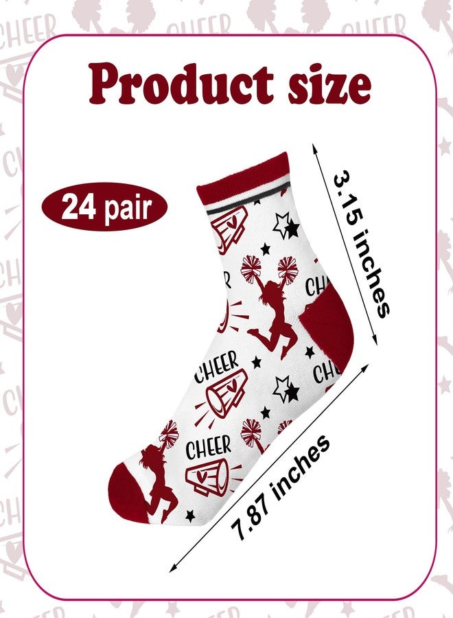Maiteenly 24 Pairs Ankle Cheer Socks Cheerleading Team Cheerleader Socks for Women Girls Cheer Accessories Gifts (Red) - Image 2